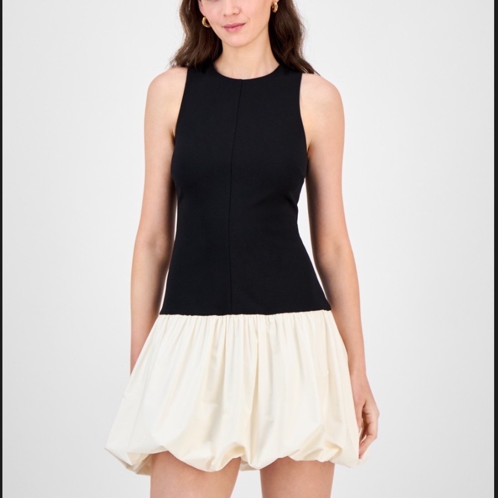 Rachel Roy Bubble Hem Mini Dress Women S New Black Ivory Colorblock